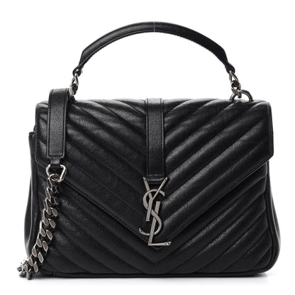 Saint Laurent Sheepskin Matelasse Chevron Monogram Medium College Bag Black 1 of 13