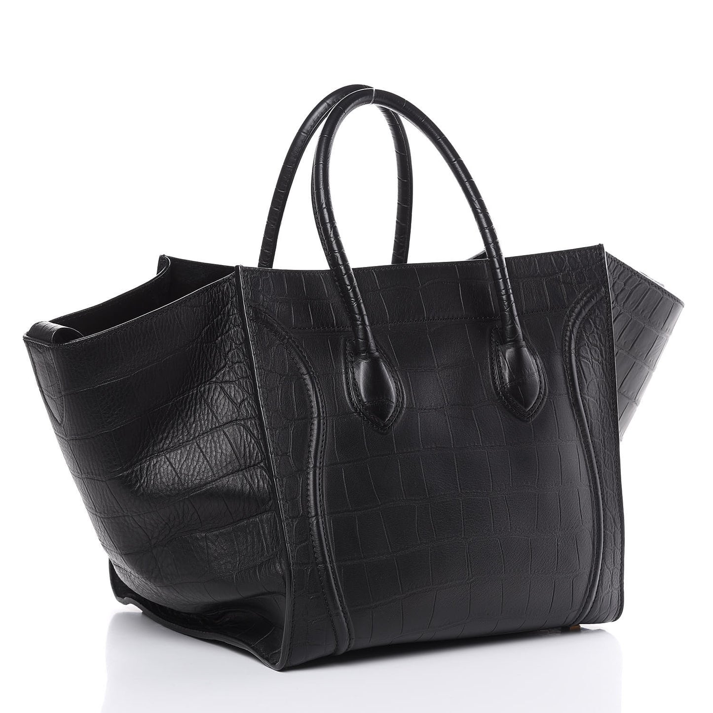 Crocodile Embossed Calfskin Medium Phantom Luggage Black