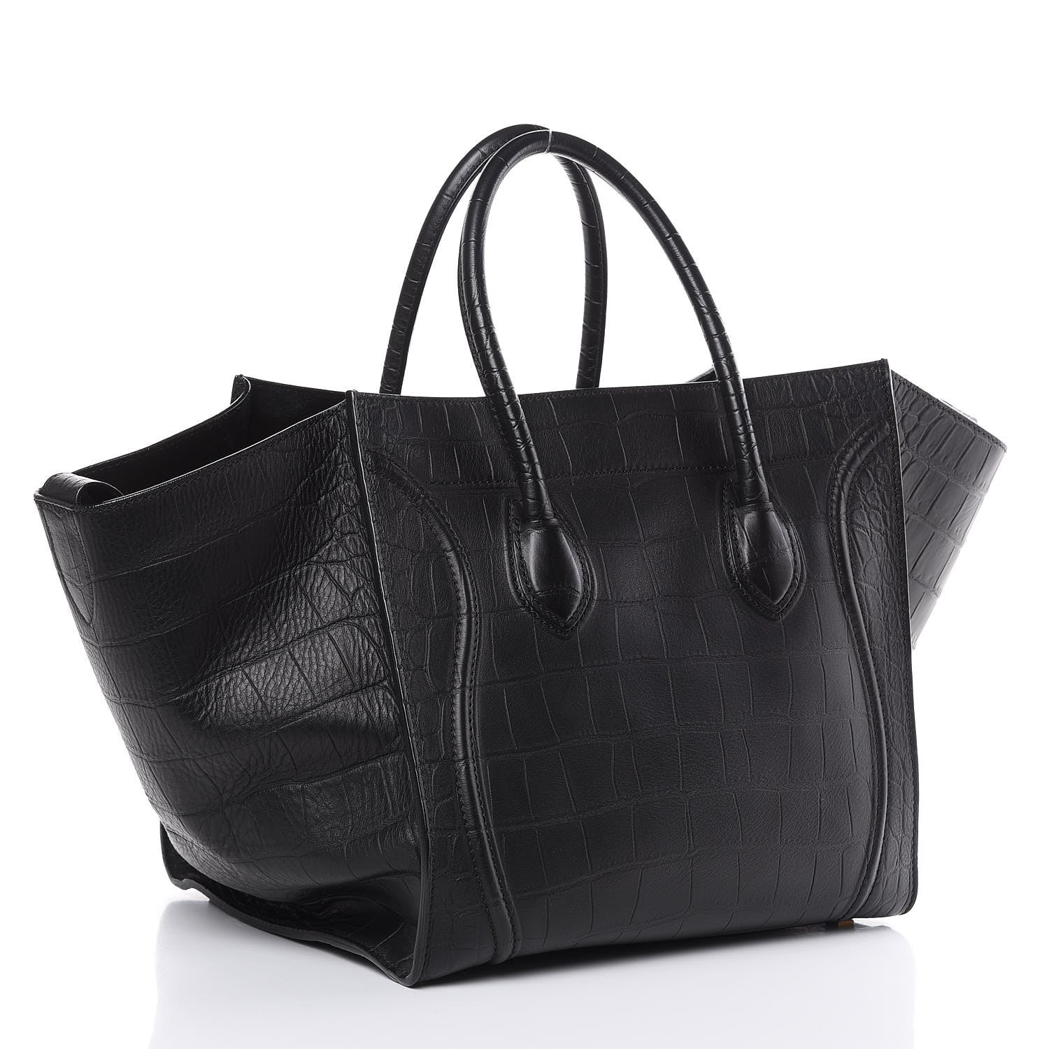 Celine Crocodile Embossed Calfskin Medium Phantom Luggage Black 3 of 11
