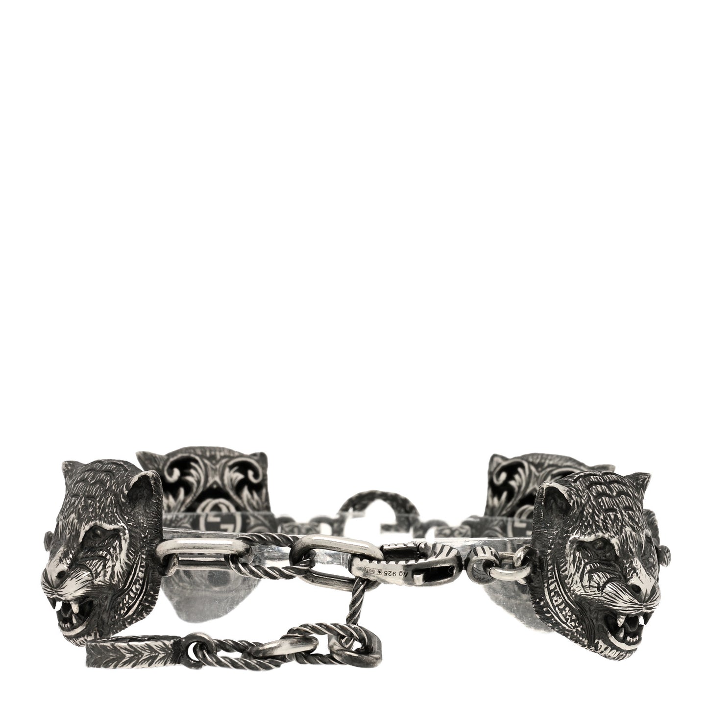 Sterling Silver Feline Tiger Head Bracelet