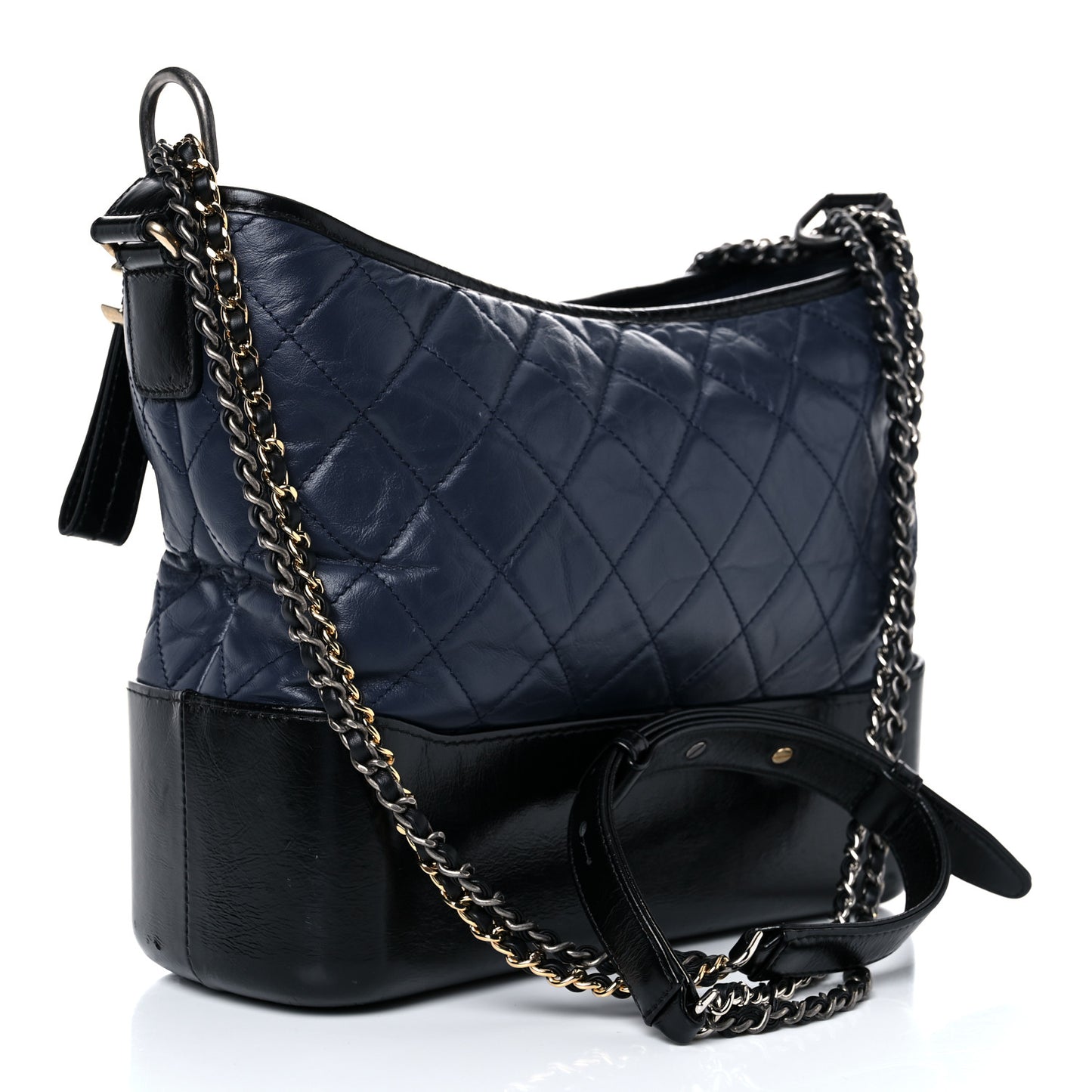Aged Calfskin Quilted Medium Gabrielle Hobo Navy Black