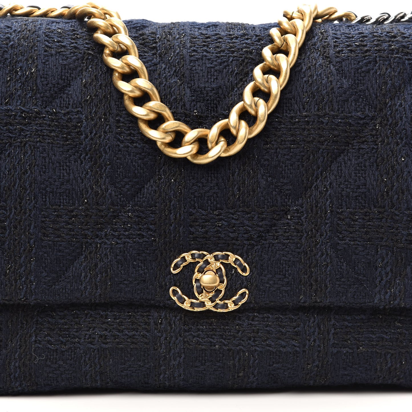 Tweed Quilted Maxi Chanel 19 Flap Navy