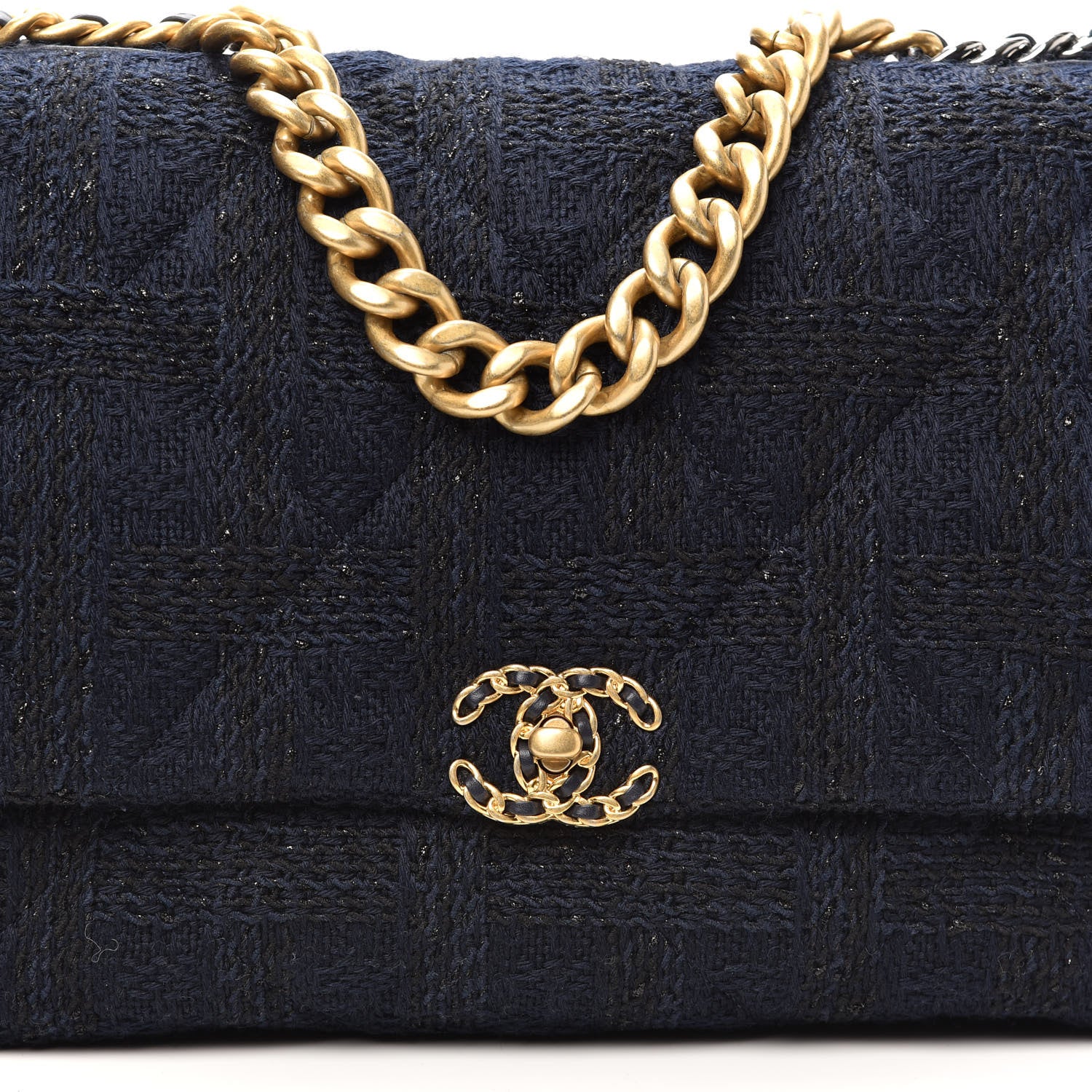 Chanel Tweed Quilted Maxi Chanel 19 Flap Navy 8 of 10