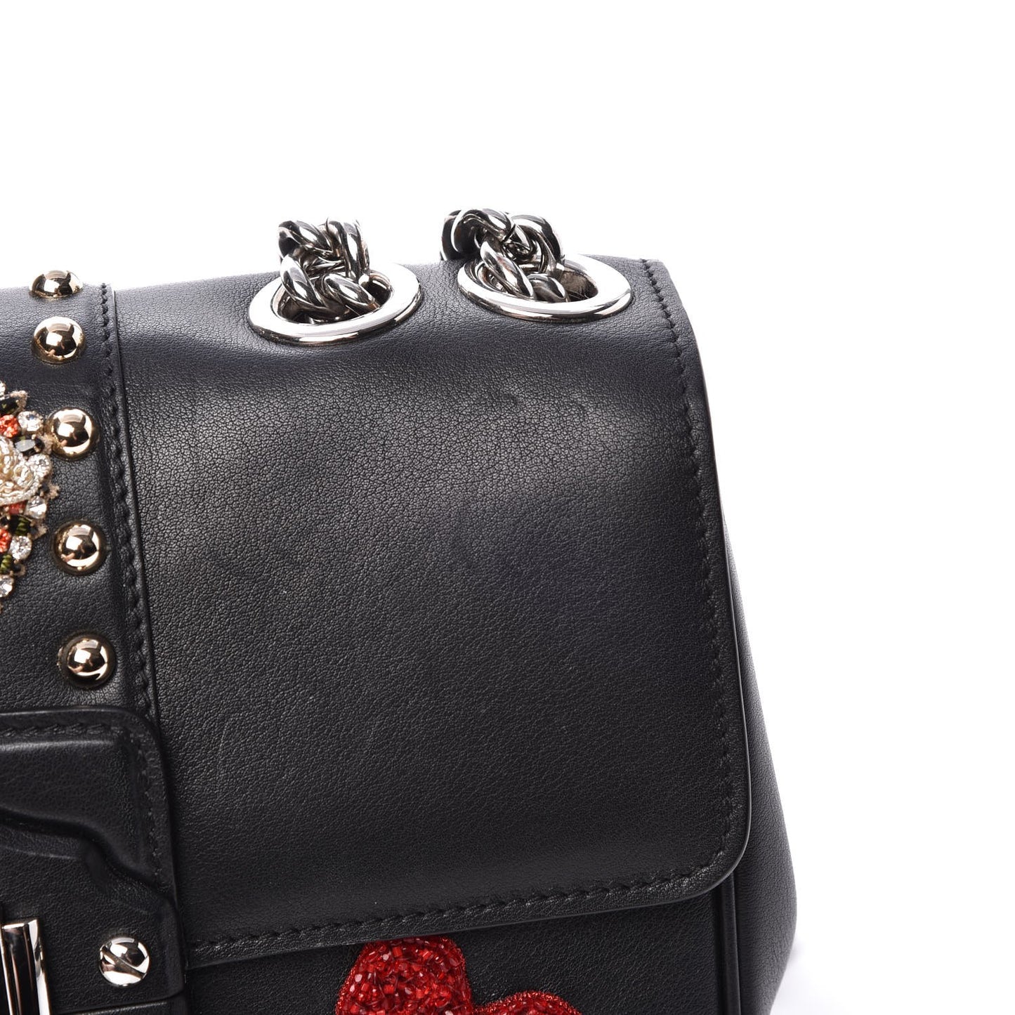 Calfskin Lucia Amore Heart Chain Shoulder Bag Black