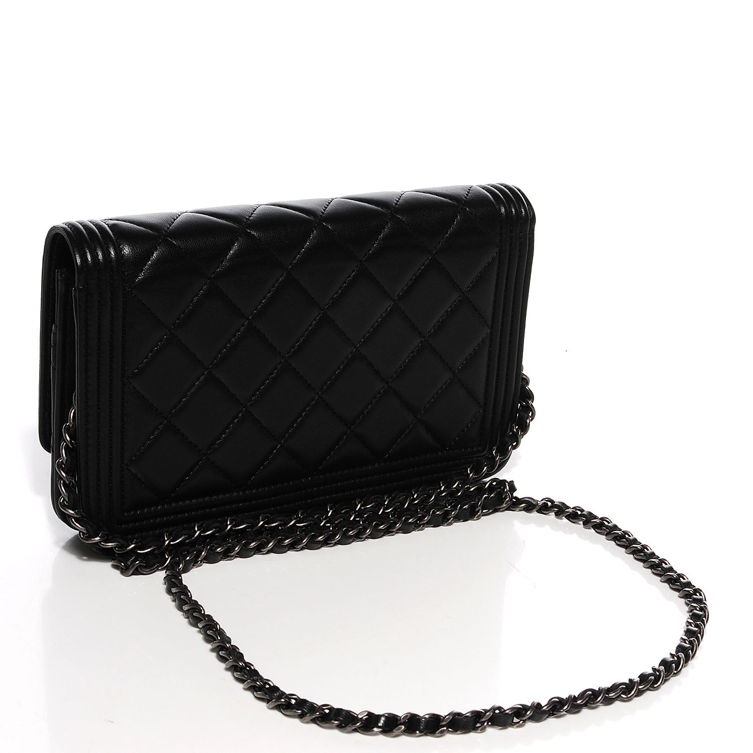 Chanel Lambskin Quilted Boy Wallet On Chain WOC Black 3 of 10