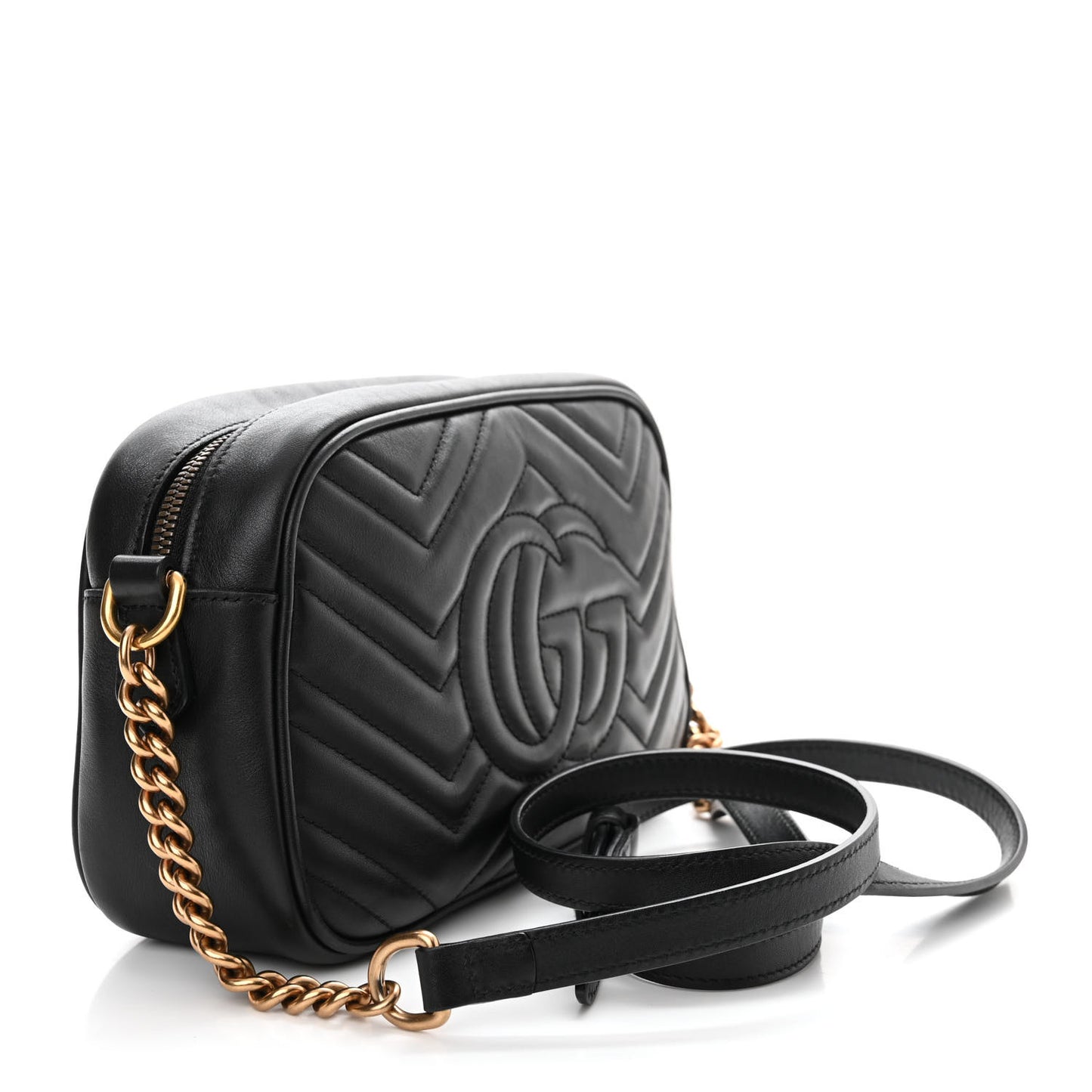 Calfskin Matelasse Small GG Marmont Chain Shoulder Bag Black