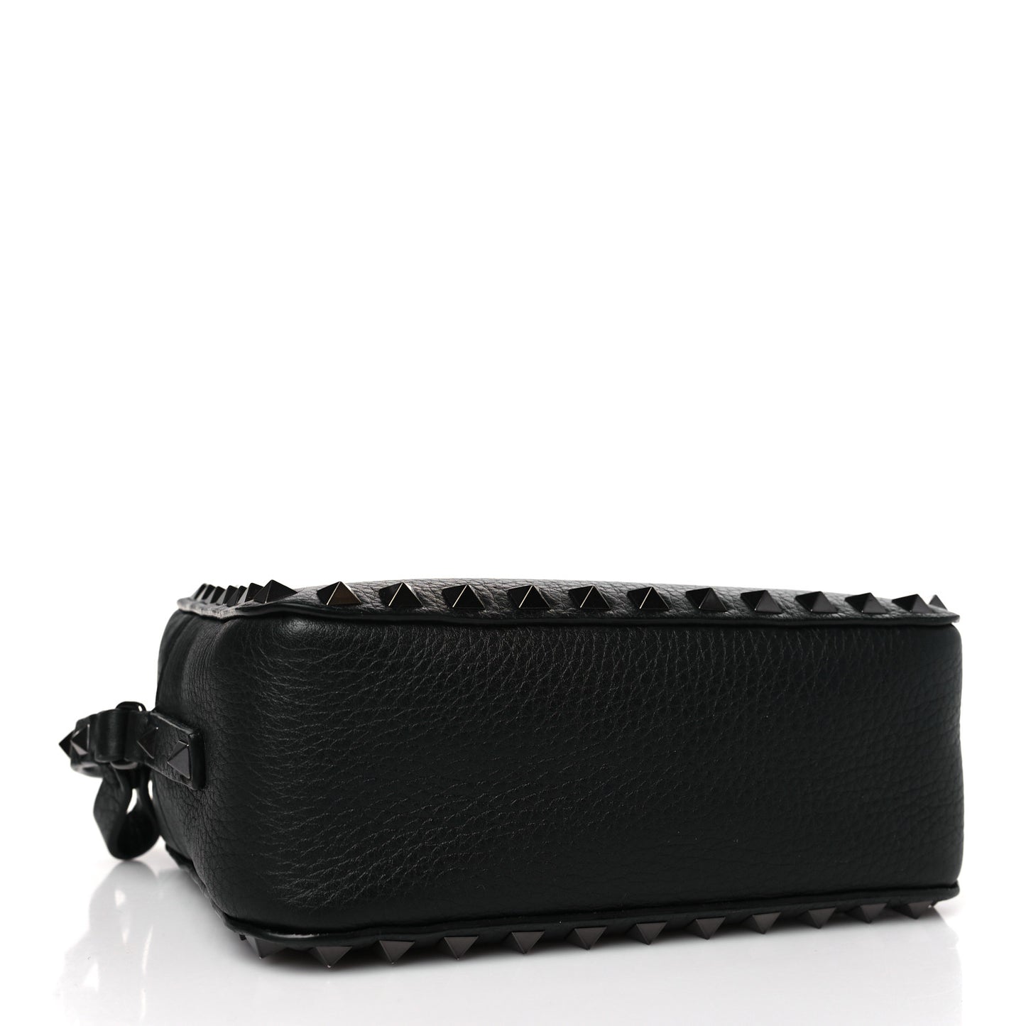 Pebbled Calfskin Rockstud Camera Crossbody Bag Black