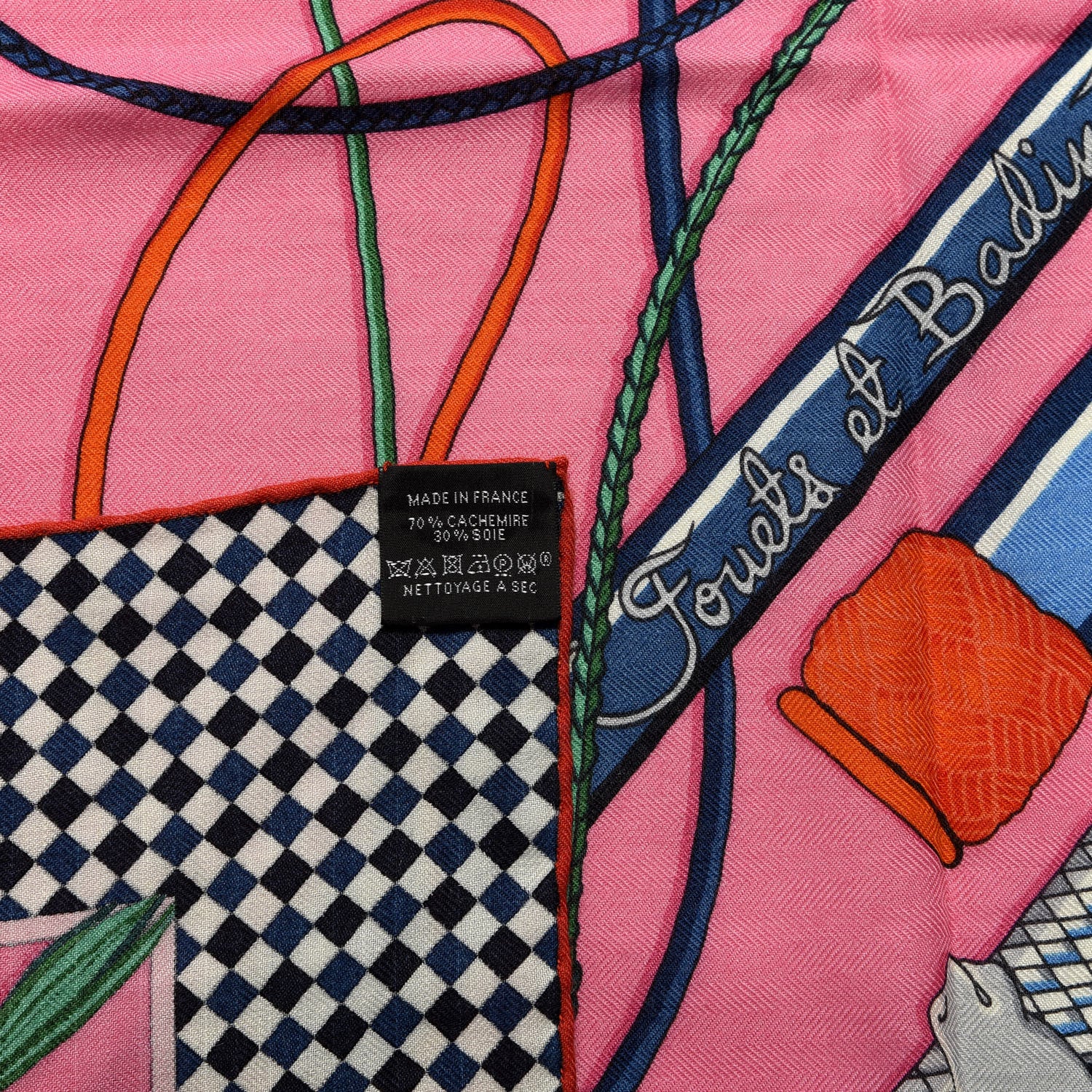 Hermes Silk Cashmere Fouets Et Badines Bandana Shawl 140 Rose Vif Bleu Rouge 4 of 4