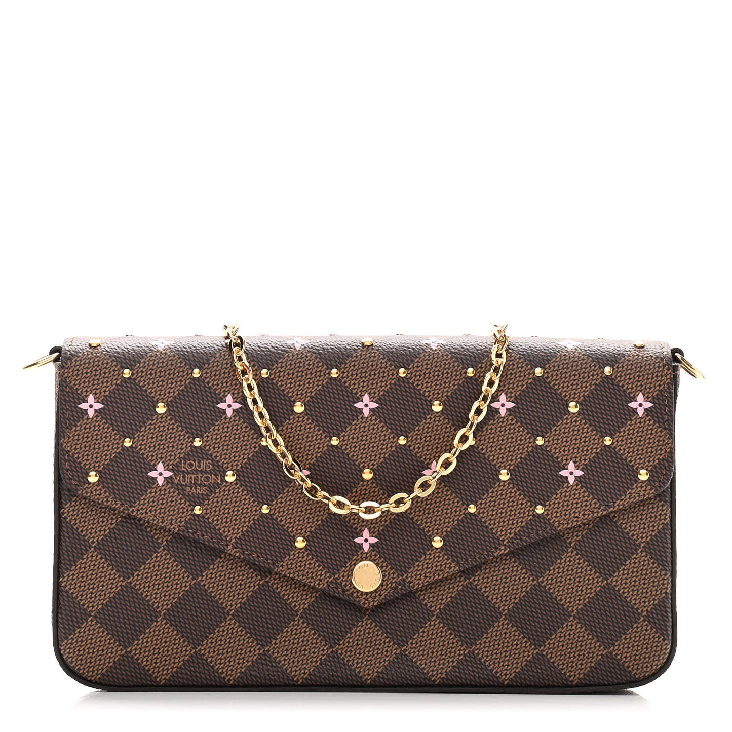 Damier Ebene Studded Pochette Felicie Chain Wallet