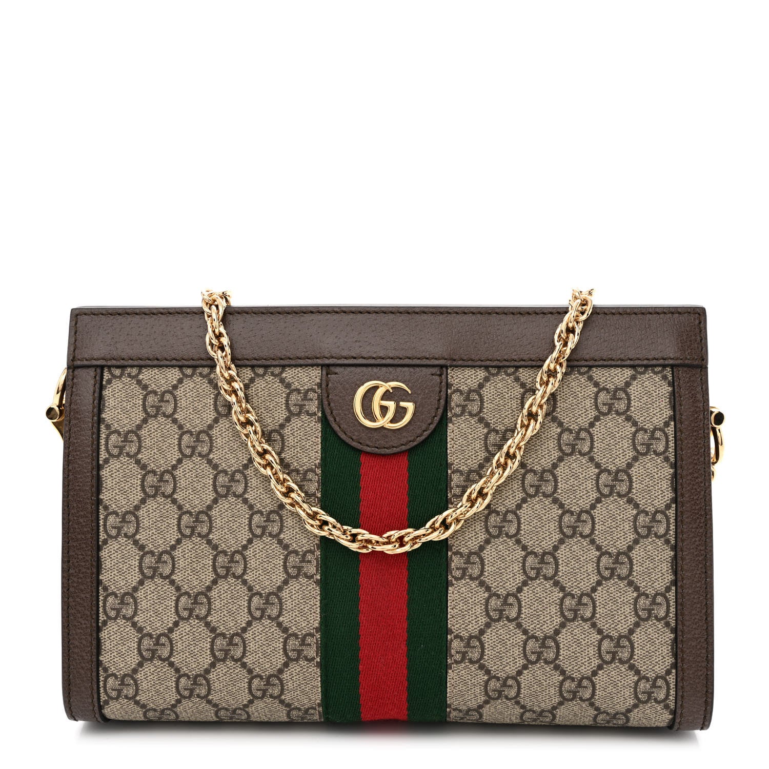 Gucci GG Supreme Monogram Web Small Ophidia Chain Shoulder Bag Brown 1 of 10