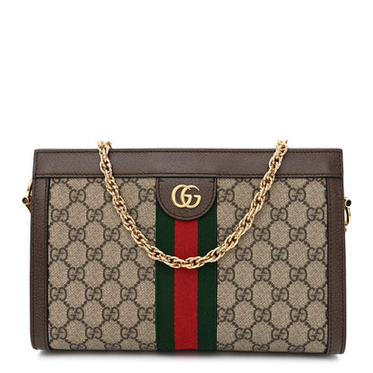 Gucci GG Supreme Monogram Web Small Ophidia Chain Shoulder Bag Brown 1 of 10