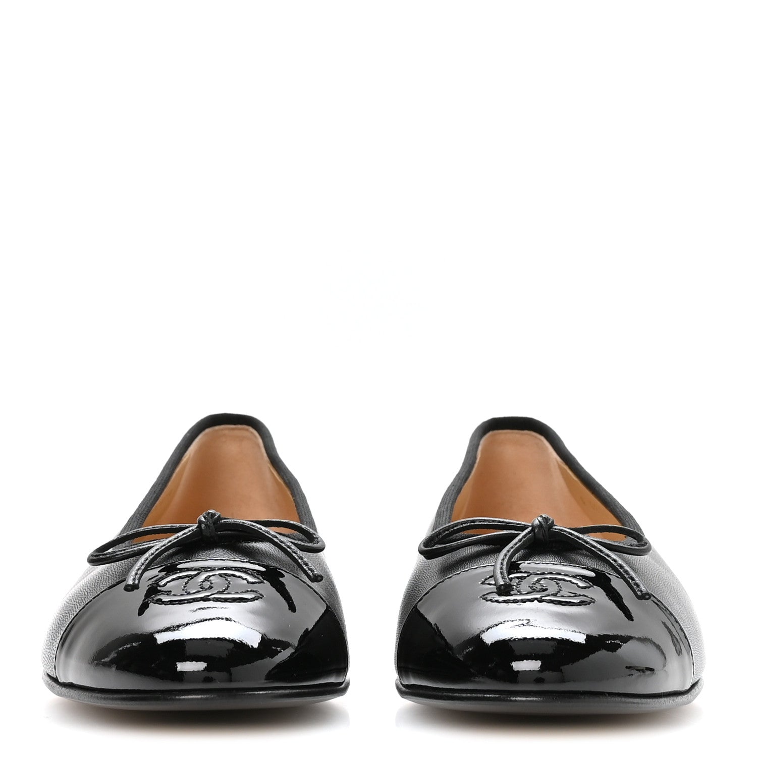 Chanel Lambskin Patent Cap Toe Ballerina Flats 39 Black 3 of 9