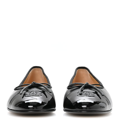 Chanel Lambskin Patent Cap Toe Ballerina Flats 39 Black 3 of 9