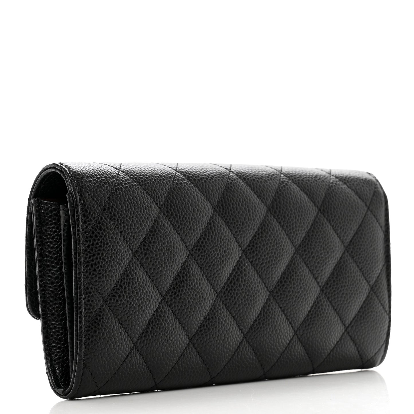 Caviar Quilted Large Gusset Flap Wallet Black