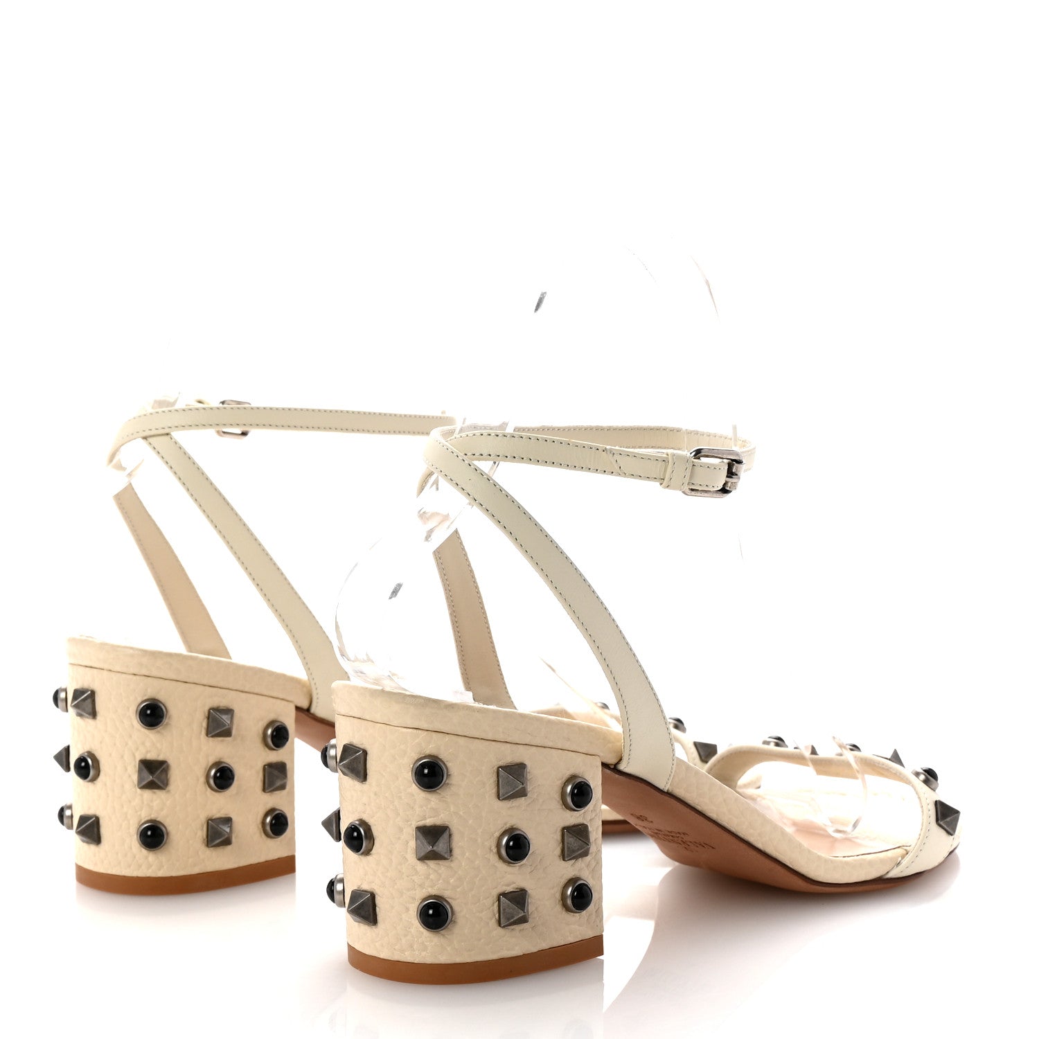 Valentino Garavani Pebbled Calfskin Rockstud Rolling 60mm City Sandals 38 Light Ivory 5 of 9