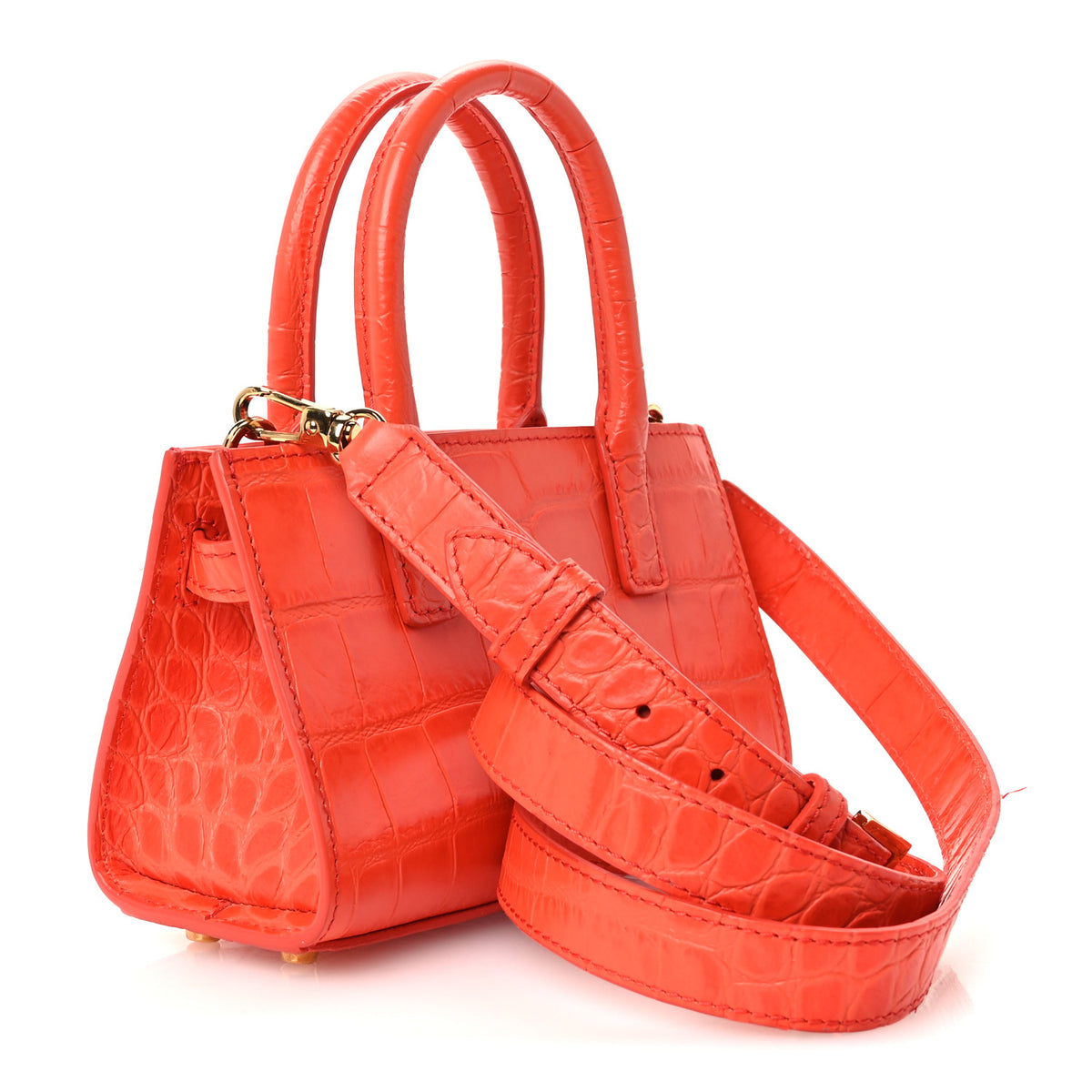Versace Calfskin Crocodile Embossed Mini Medusa '95 Tote Orange 3 of 11