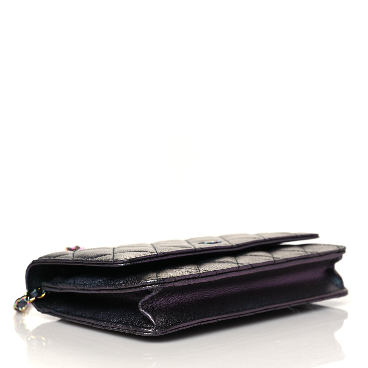 Chanel Iridescent Goatskin Quilted Wallet On Chain WOC Purple 4 of 12