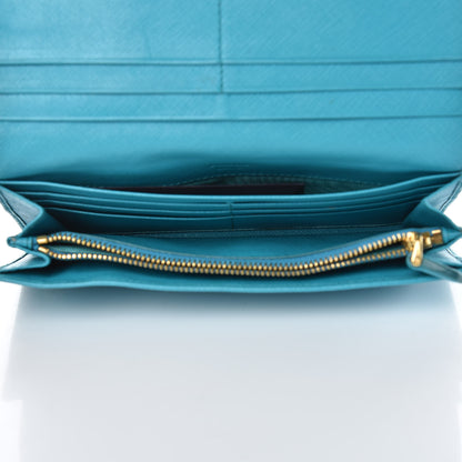 Prada Saffiano Metal Continental Flap Wallet Pavone 5 of 11