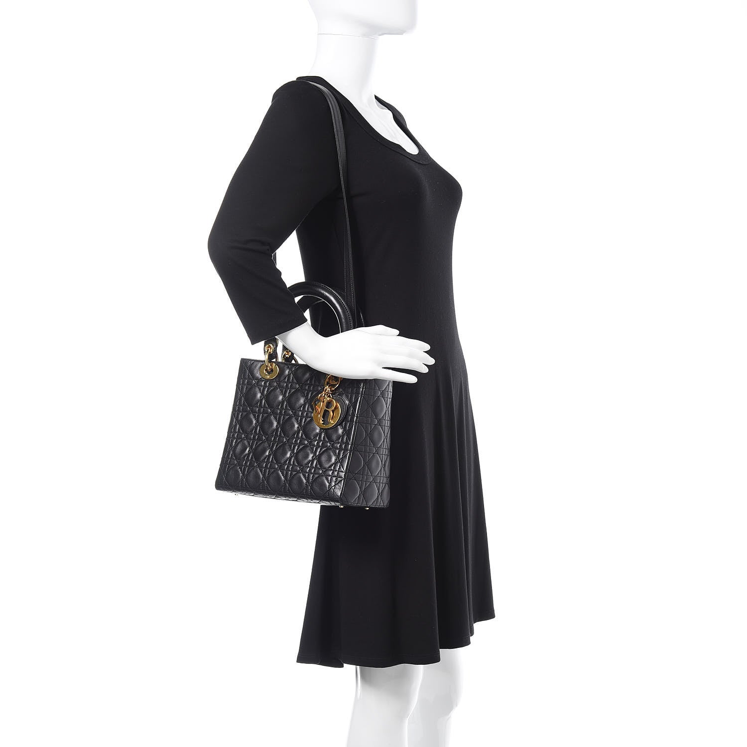 Christian Dior Lambskin Cannage Medium Lady Dior Black 2 of 12