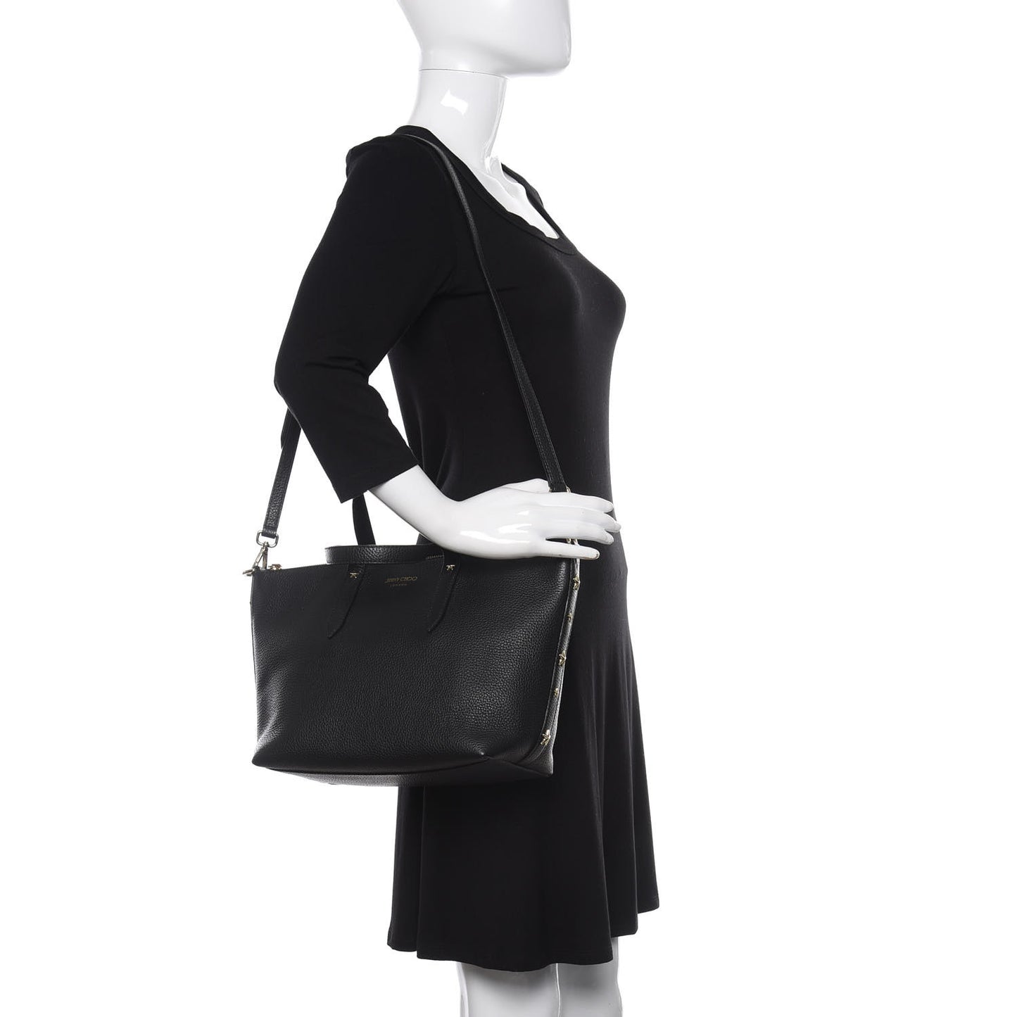 Grainy Calfskin Star Studded Bria Tote Black