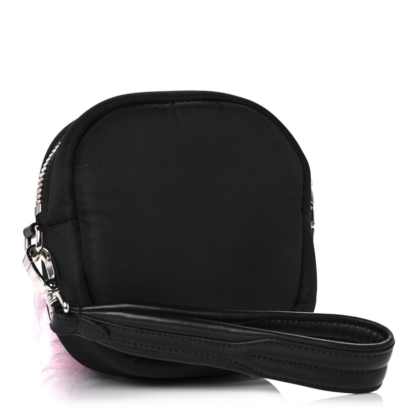 Tessuto Nylon Faux Fur Small Pocket Wristlet Pouch Black Glicine