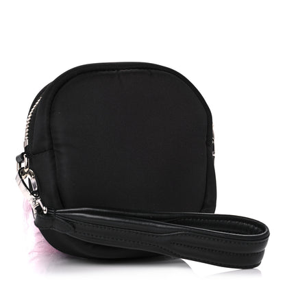 Prada Tessuto Nylon Faux Fur Small Pocket Wristlet Pouch Black Glicine 4 of 12