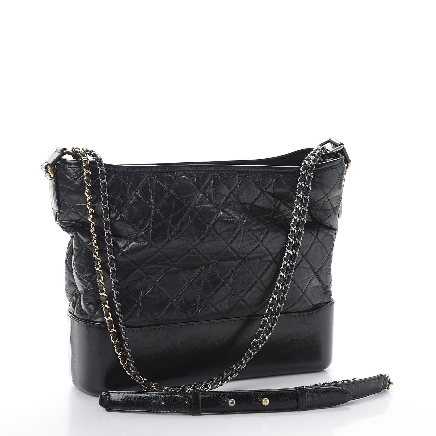 Aged Calfskin Quilted Large Gabrielle Hobo Black