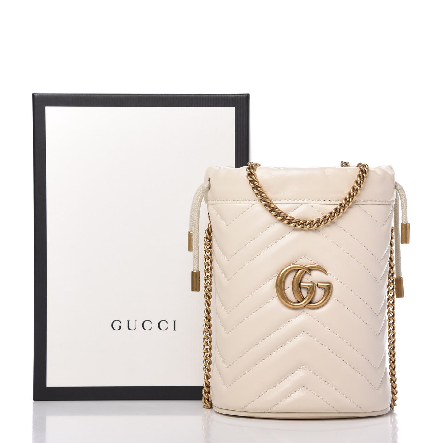 Calfskin Matelasse Mini GG Marmont 2.0 Bucket Bag White