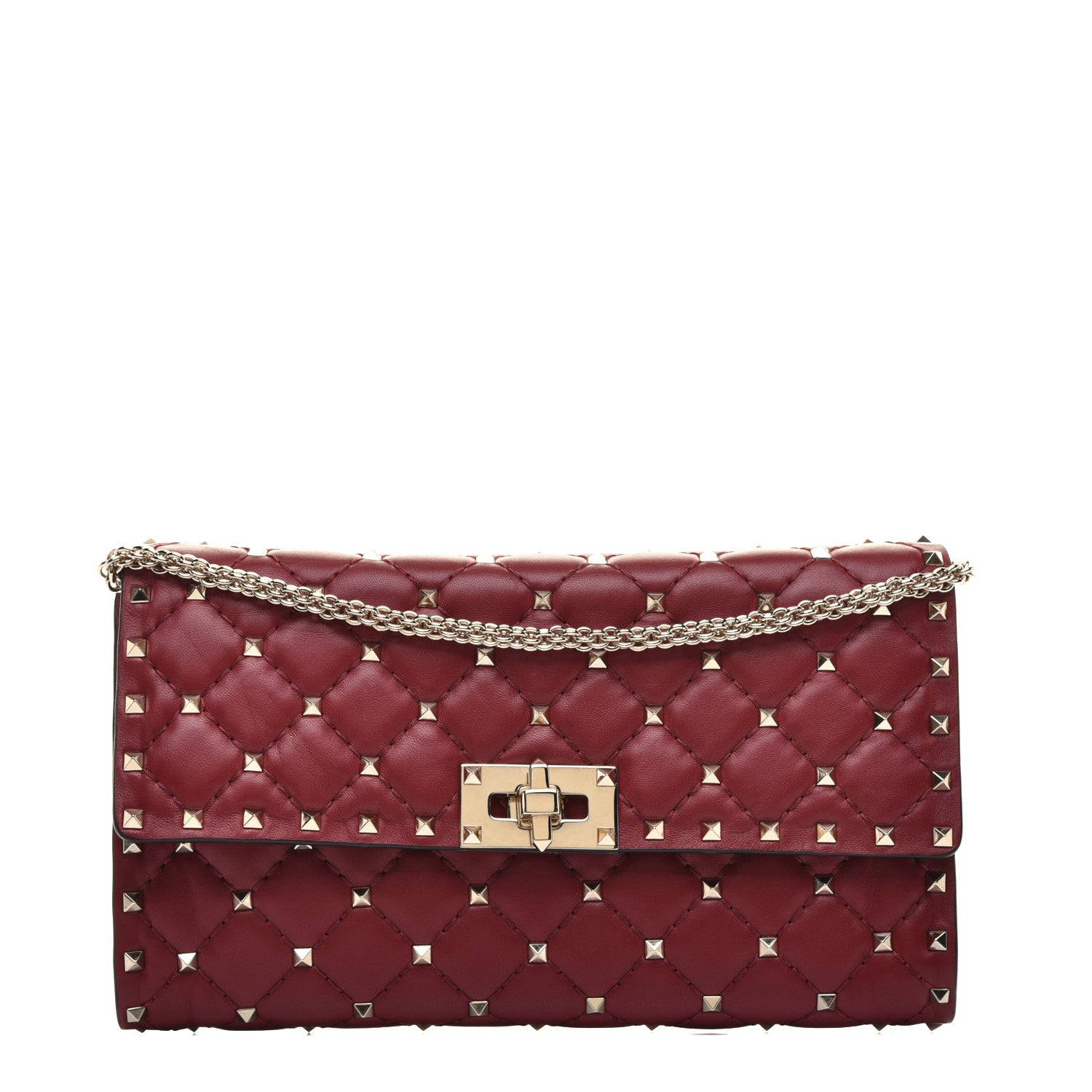 Valentino Garavani Nappa Rockstud Spike Wallet on Chain Rubino 1 of 8