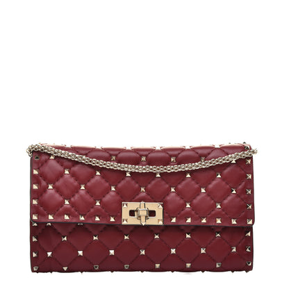 Valentino Garavani Nappa Rockstud Spike Wallet on Chain Rubino 1 of 8