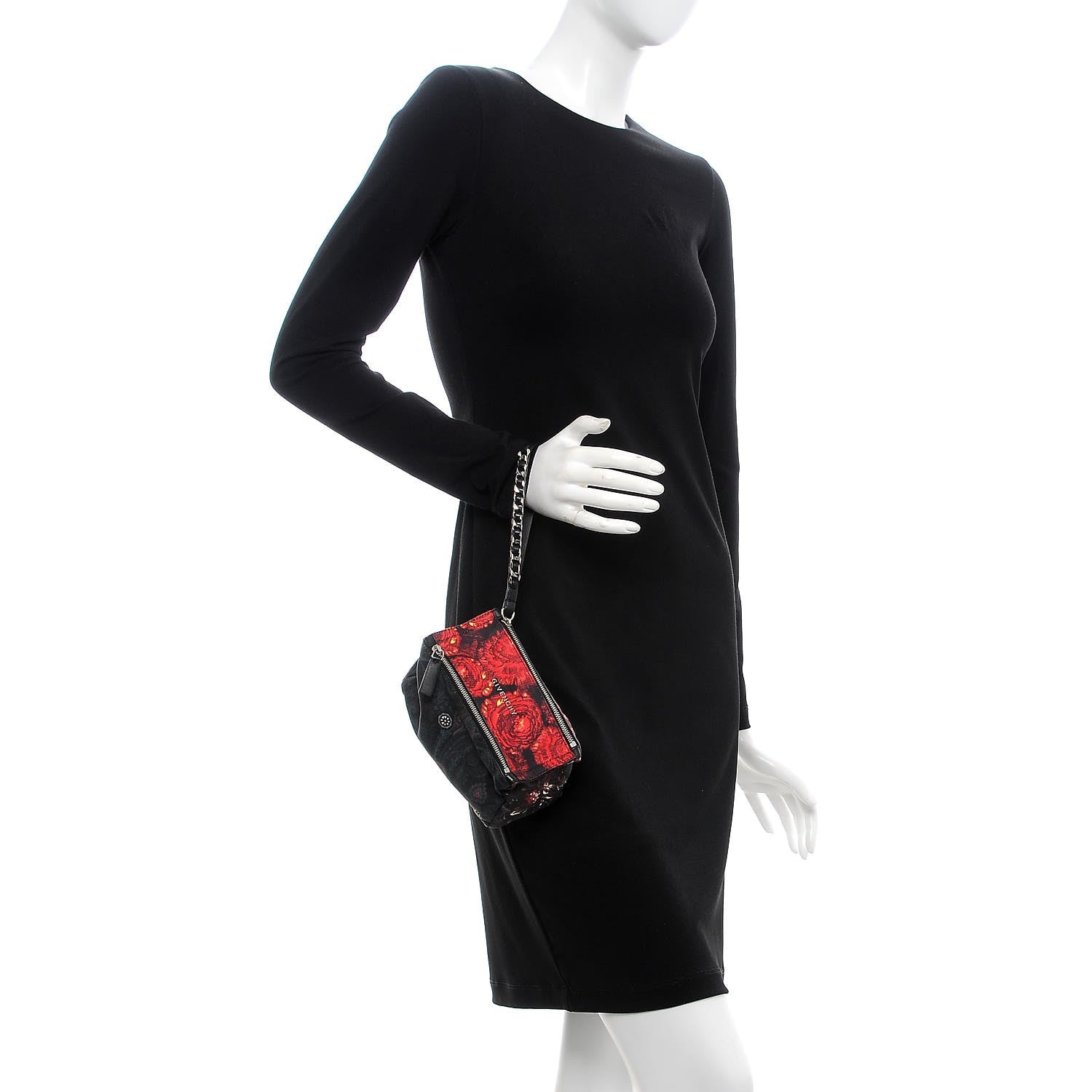 Givenchy Rubber Effect Calfskin Floral Print Pandora Wristlet Black Multicolor 2 of 7
