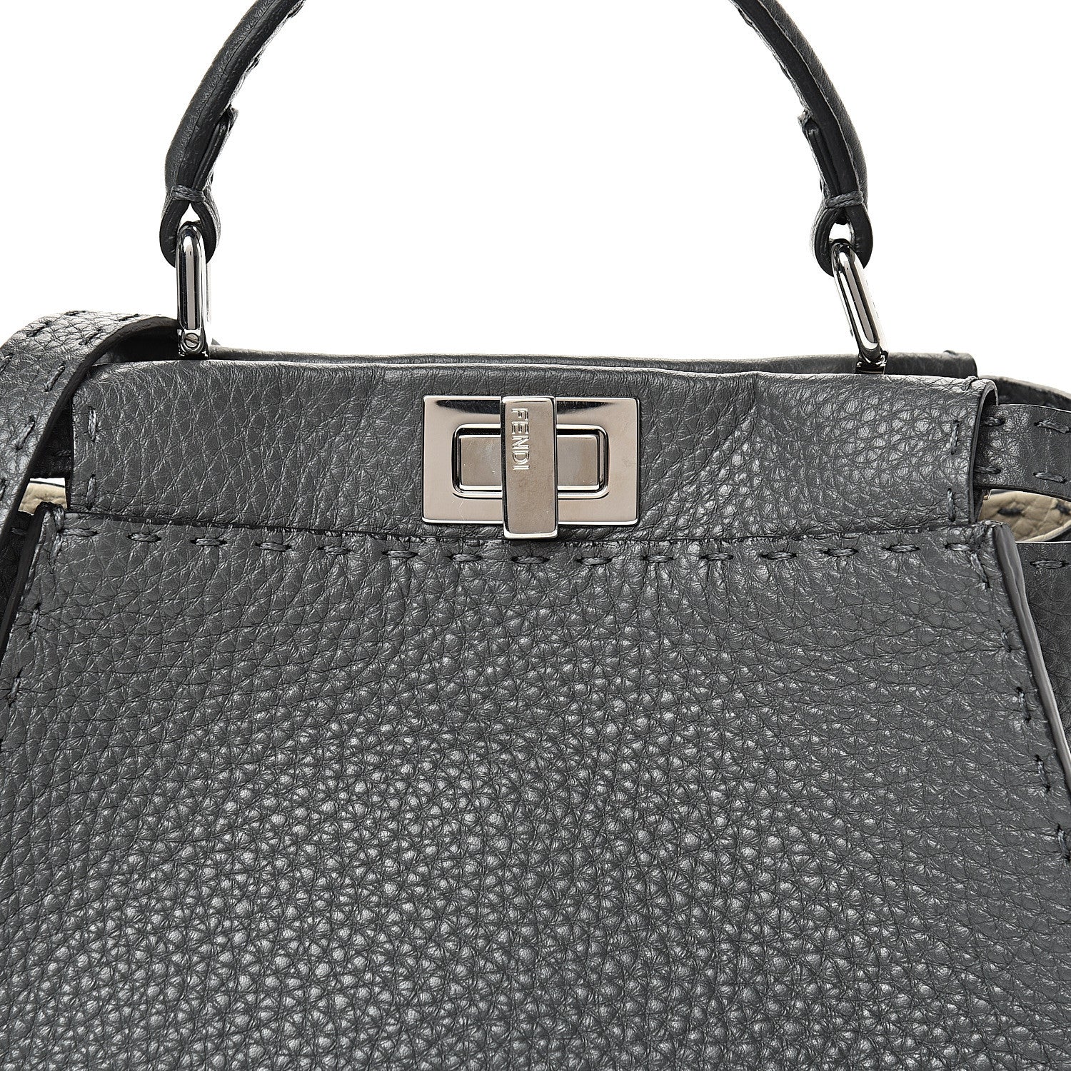 Fendi Cuoio Romano Selleria Bi-Color Mini Peekaboo Iconic Satchel Asfalto Latte 9 of 12