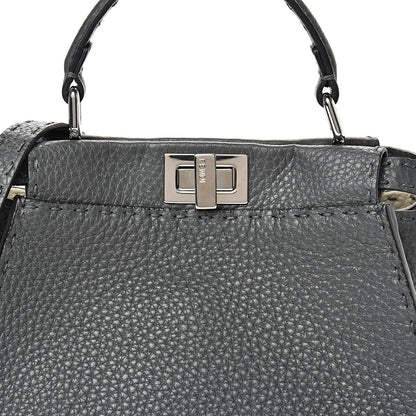 Fendi Cuoio Romano Selleria Bi-Color Mini Peekaboo Iconic Satchel Asfalto Latte 9 of 12