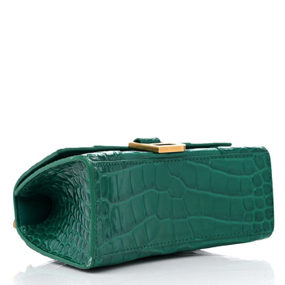 Balenciaga Shiny Calfskin Crocodile Embossed Hourglass Top Handle Bag XS Jade 4 of 13