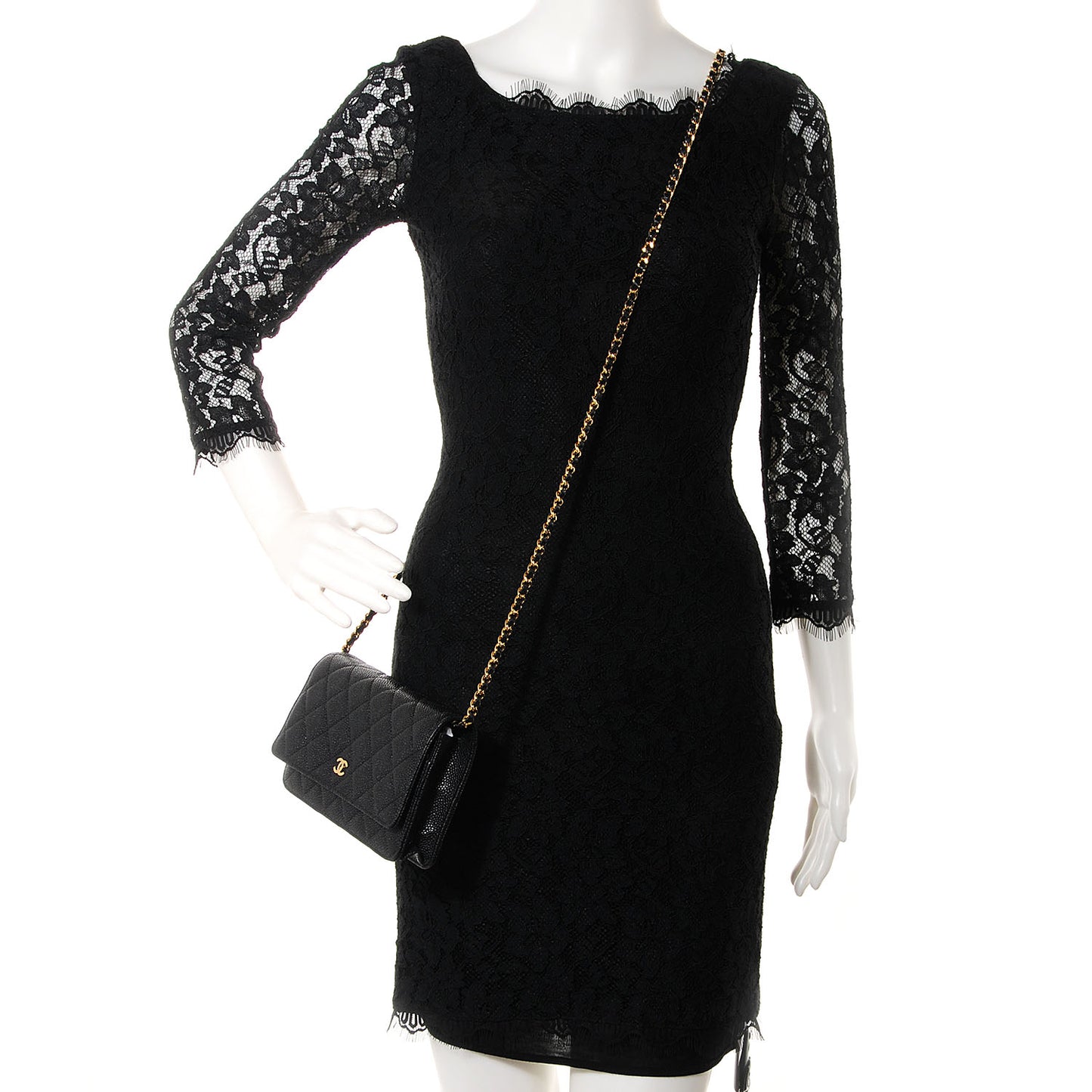Caviar Quilted Wallet on Chain Black