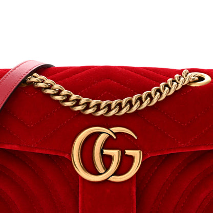 Gucci Velvet Matelasse Mini GG Marmont Shoulder Bag Hibiscus Red 8 of 11