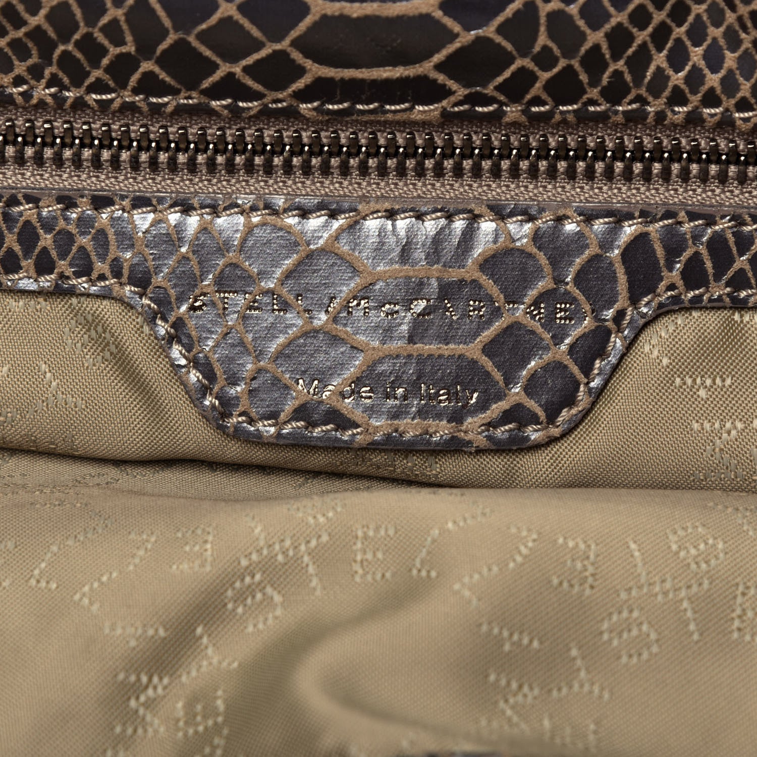 Stella McCartney Metallic Snakeskin Print Small Falabella Fold Over Tote Brown 7 of 9