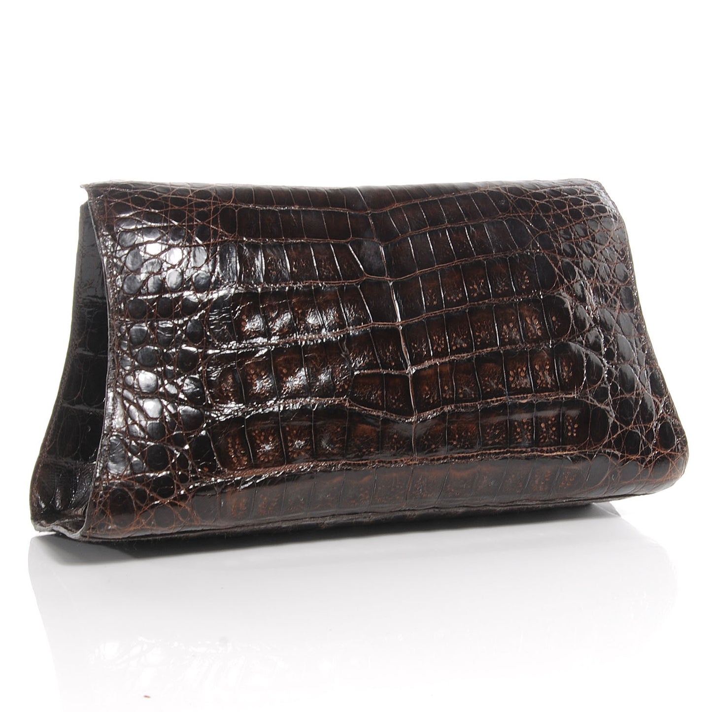 Crocodile Envelope Clutch Brown