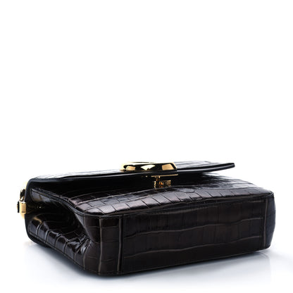 Chloe Calfskin Crocodile Embossed Medium C Double Carry Profound Brown 3 of 13