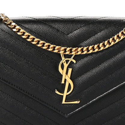 Saint Laurent Grain De Poudre Matelasse Chevron Monogram Chain Wallet Black 8 of 10
