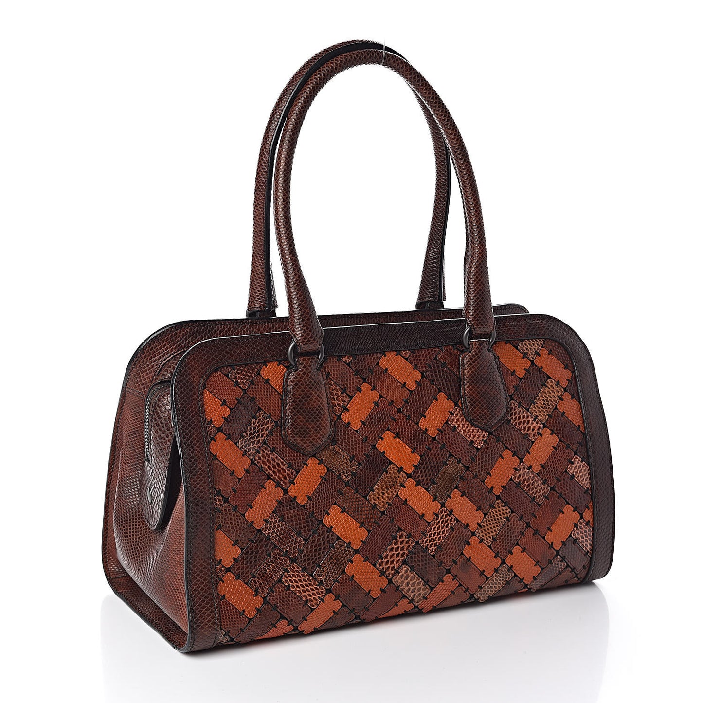 Ayers Karung Intrecciato Patchwork Shoulder Bag Ash Scuro Rust Clay