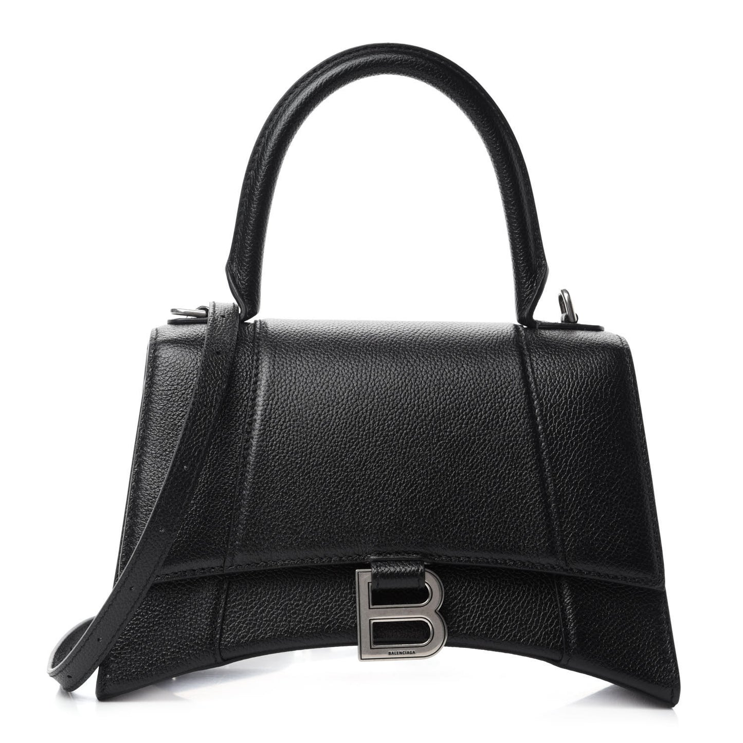 Grained Calfskin Small Hourglass Top Handle Bag Black