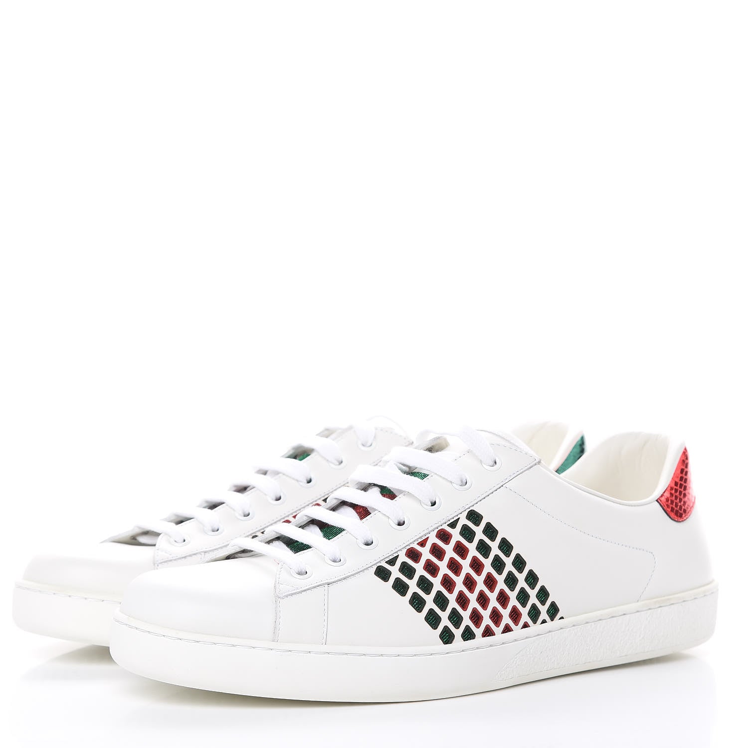 Gucci Calfskin Mens Ace Sneakers 12 White Green 3 of 9