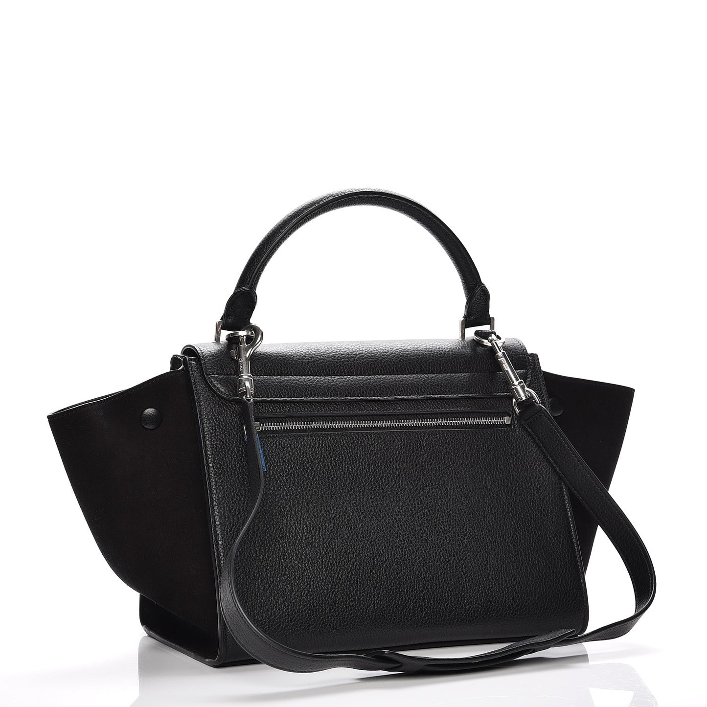Drummed Calfskin Suede Small Trapeze Black
