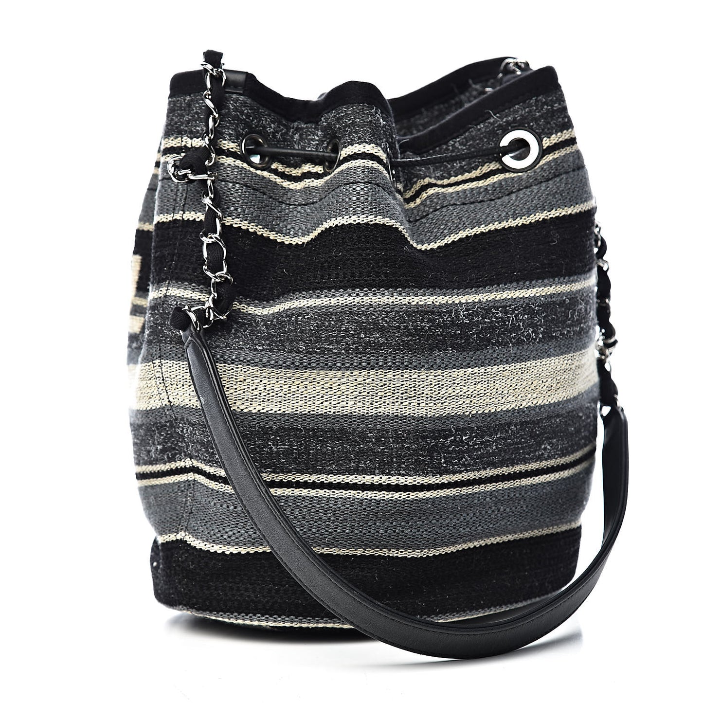 Striped Canvas Deauville Drawstring Bag Grey Black