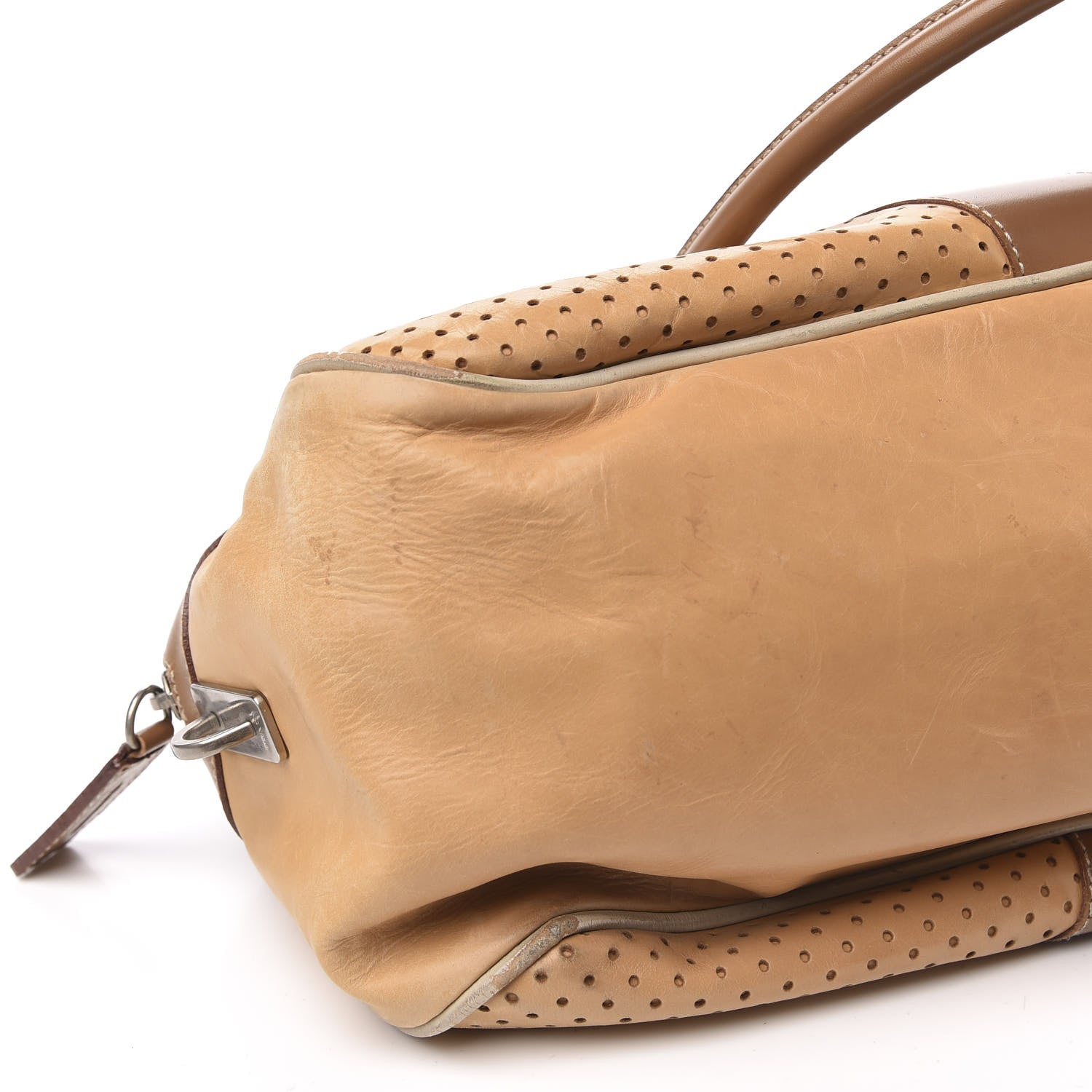 Prada Vitello Drive Perforated Bowling Bag Naturale 663223