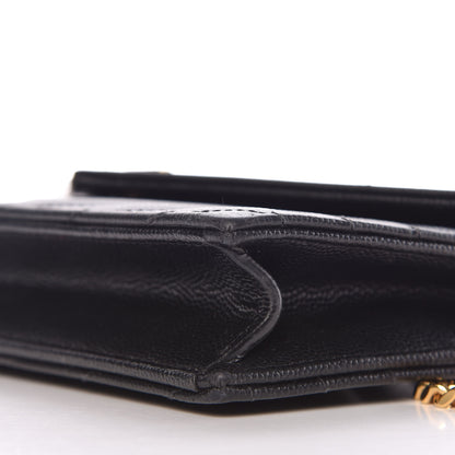 Saint Laurent Grain De Poudre Matelasse Chevron Monogram Envelope Chain Wallet Black 12 of 17