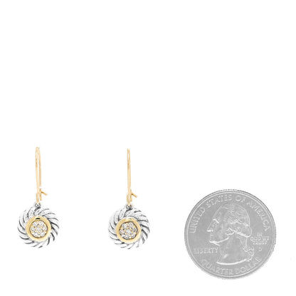 David Yurman Sterling Silver 18K Yellow Gold Diamond Cookie Cable Drop Earrings 2 of 5