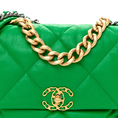 Chanel Goatskin Quilted Large Chanel 19 Flap Green 8 of 10