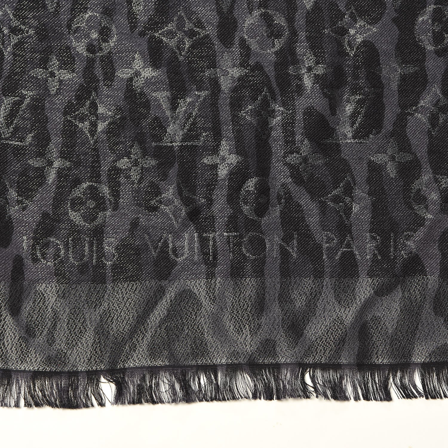 Louis Vuitton Silk Wool Monogram Leogram Shine Shawl Black 4 of 4